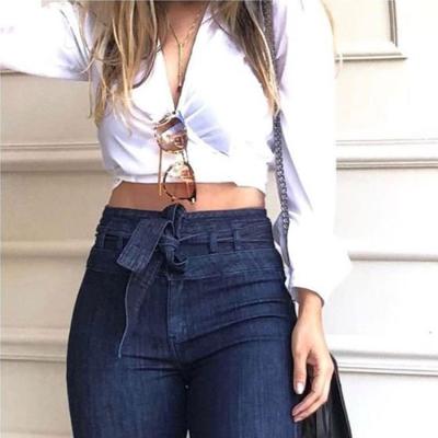 China Autumn And Winter Viable Women's New Elastic Lace-up Micro Bell-Bottom Pants Wide Leg Pants Jeans For Women for sale