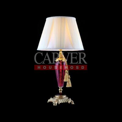 China EUROPEAN high quality handmade glass table lamp with fabric lampshade for star hotel bedroom lamp purple color for sale