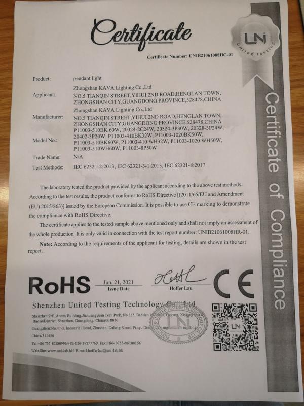 RoHS - Zhongshan Kava Lighting Co., Ltd.