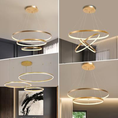 China Latest Modern Luxury Led Pendant Lamp Ring Circle Acrylic Lighting Matt Black Aluminum And PC Modern Nordic Chandelier for sale