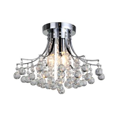 China Modern Decoration Chrome Crystal Ceiling Light Luxury Hotel Color Large Round Crystal Chandelier Ceiling Lamp for sale