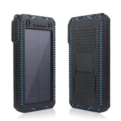 China Waterproof Solar Panel Charging 20000mah Solar Battery Charger Portable Slim Power Bank With Cigarette Lighter Led Light For Mobile Phone for sale