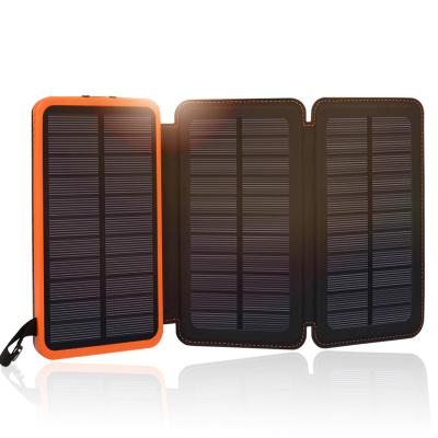 China Waterproof 24000mAh 25000mAh Foldable Solar Charge 3 4 Panels Waterproof Power Bank Charger with Led Light for Outdoor Mobile Phone for sale