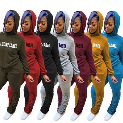 China S-4XL Anti-wrinkle winter lucky label hoodie stacked sweatpants sets women casual stack pants 2 piece set for sale