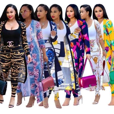 China 2021 New Arrivals Anti-Static Women Fall Clothing Lady Bestsale Stylish Printed Long Coat Spats Two Piece Set Boutique Clothing for sale