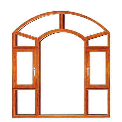 China Magnetic Aluminum Wood Color Arched Screen Semicircle Window Design Round Casement Window for sale