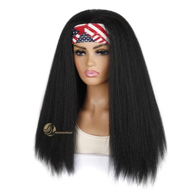 China Meiwei Long Yaki Headband Synthetic Heat Resistant Fiber Silky Straight Curly Synthetic Wig Black Wave Hair With Different Color Bands for sale