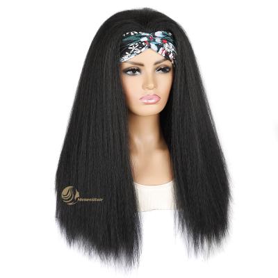 China Meiwei Wave Long Yaki Headband Black Wine Red Wine Color Kinky Straight Silky Straight Wig Synthetic Wigs In Stock Factory Direct Sale for sale