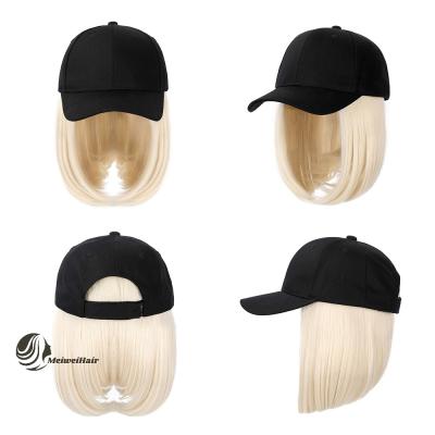 China New Meiwei Silky Straight Fashion Hot Wave Baseball Cap With Wig Short Bob Style Blonde Brown Color Straight for sale