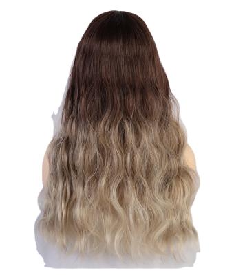 China Factory Wholesale High Temperature Long Deep Wave Human Hair Synthetic Ombre Brown Ombre Brown Wigs With Bangs For White/Black Women for sale