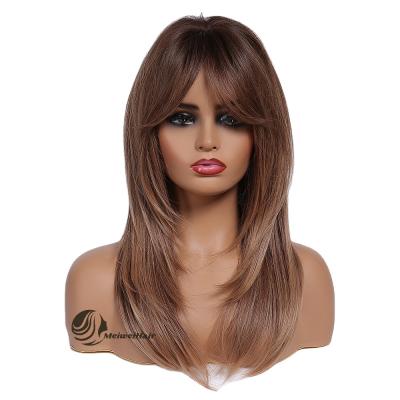 China Meiwei Dark Brown Silky Straight Premium Deep Wave Color Synthetic Wigs For White Women Party Wig for sale