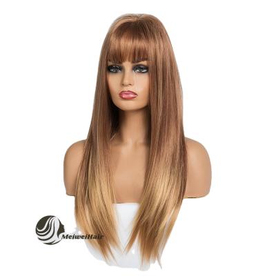 China Fashion Meiwei 2021 New Water Wave Long Ginger Synthetic Weaving Straight Hair Heat Resistant Blonde Color Stripes Heat Resistant Or Natural Wig for sale