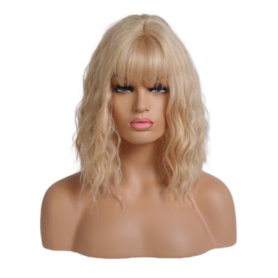 China European And American Silky Straight Wave Brown Short Pixie Cut Wigs With Bangs Golden Curly Synthetic Hair Products MEIWEI Customized for sale