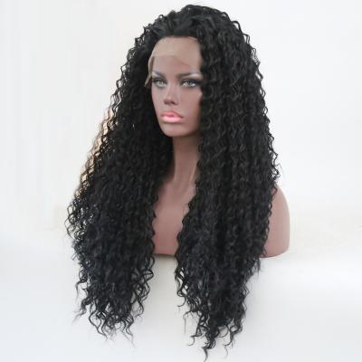 China Factory Wholesale 100% Long Curly High Quality Synthetic Hair Fiber Made Wig Cheap Lace Front Wig For Women for sale