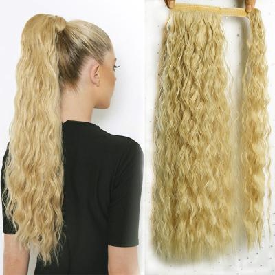 China All Kinds Style Good Quality Blonde Color Fashion Cheap Stock Synthetic Wrap Around Ponytail Hair Extensions Curly Synthetic Hair Extension for sale