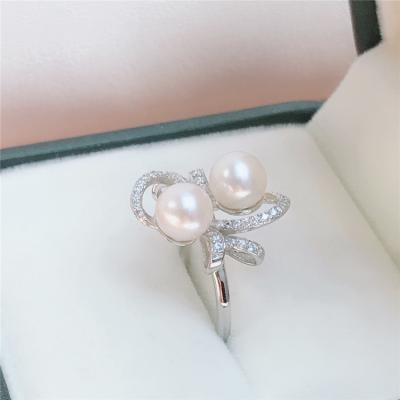 China Ring For Women Wholesale New Design Freshwater Pearl Ring Jewelry Two Elegant Classic TRENDY Ring Double Pearl Sterling Silver for sale