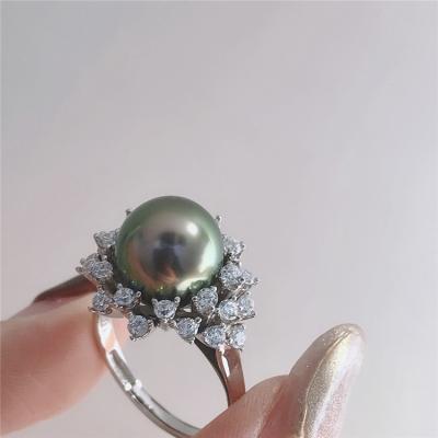 China FASHIONABLE Black Pearl Ring High Classic Zircon Sterling Silver Peacock Green Tahitian Black Pearl Nobility Gift Jewelry For Women Pearl Ring for sale