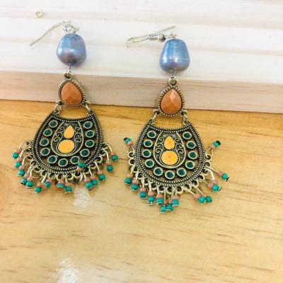 China BOHEMIA Gold Plated Pearl Dangling Geometric Hawaiian Polynesian Jewelry Earrings Hawaiian Jewelry Wholesale for sale