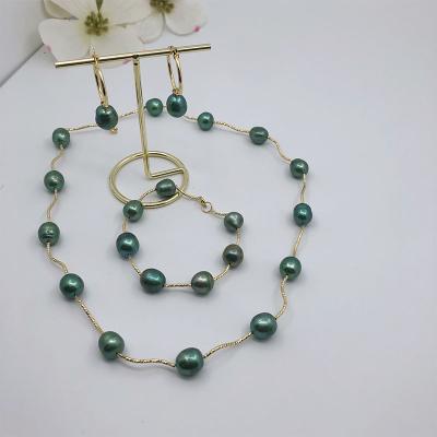 China Other 2022 Fashion Wholesale Natural Freshwater Real Hawaiian Genuine Tahitian Earrings Necklace Pearl Jewelry Set Bridal for sale