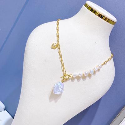 China Hiphop choker necklace 16 inch+5 cm, 100% natural freshwater pearl, 6.5-7.5 mm baroque pearls knotted, durable, 18k GOLD PLATING clasp for sale