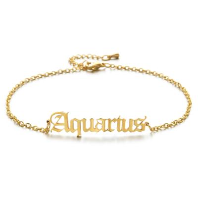 China Casual/Sporty Custom 18k Gold Plated Stainless Steel 12 Zodiac Sign Anklet Chain For Women for sale