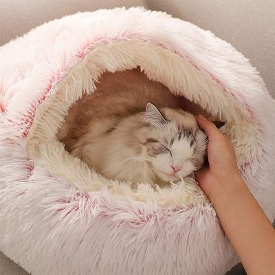 China Livingable Luxury Partially Enclosed Luxury Pet Tent Plush Cat Comfort Cat Cave Beds for sale