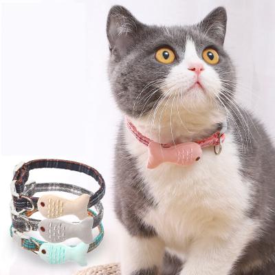 China Viable Wholesale Pet Cat Collar with Adjustable Buckle Kitten Puppy Pet Animal Accessories Cat Dog Collar Neck Strap Cute Fish Plaid for sale