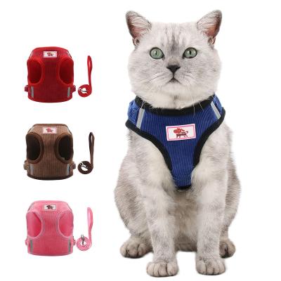 China Breathable Mesh Cloth Pet Harness And Durable Reflective Corduroy Pet Leash Set For Medium Small Dog Cat for sale