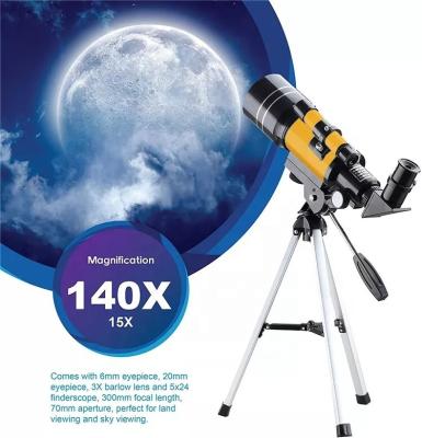 China Astronomical Application Travel Telescope 70mm Portable Astronomical Refracting Telescope for Kids Beginners with Tripod for sale