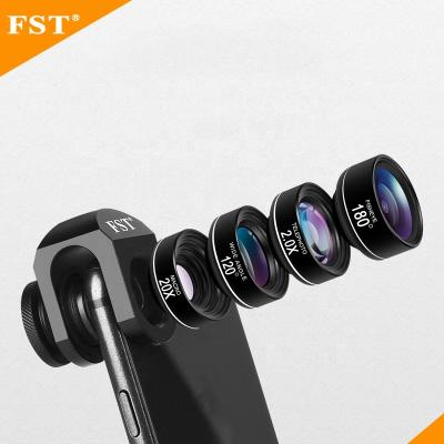 China Four-in-one wide-angle FST 4-in-1 moving lens is suitable for smartphone 2-in-1 fish eye wide-angle camera lens for macro for sale