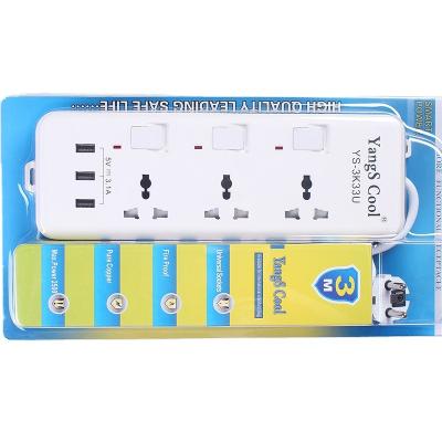 China High Quality Convenient Safety With Switch 110V-250V With 3USB Port Power Extension Socket 1.8m Extension Cable Independent Switch 3 Socket for sale