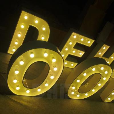 China Buildings Custom Led Letter Light Hole-punch Sign Big Light Up Letter For Party Decor Marquee Signs Light Bulb Illumination for sale