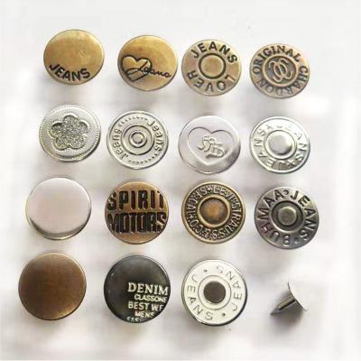 China Sustainable Custom logo embossed Snap Button zink alloy Metal Gold Silver Denim Shank Jeans Buttons and Rivets for Jeans clothes for sale