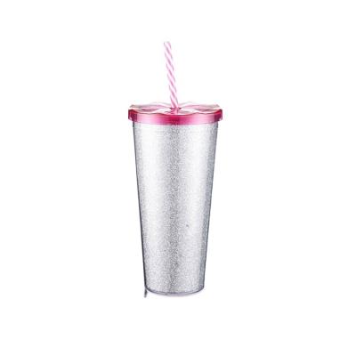 China Plastic Bulk Tumbler With Straw Ice Water Beverage Cup 20oz Custom Reusable Clear Logo Insert Paper Transparent 500ml Double Wall for sale