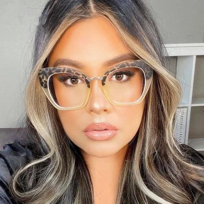 China For Computer Cat Eye Women Computer Glasses 2021 Fashion Light Blue Oversized Leopard Glasses Retro Frame Anti for sale