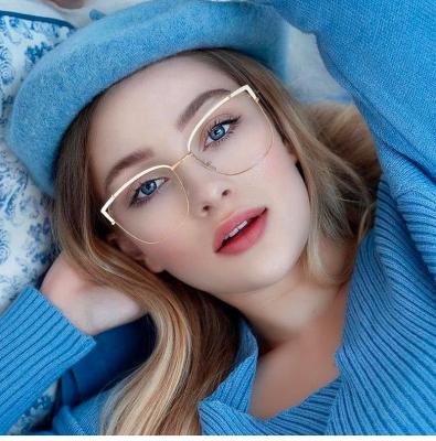 China Anti Blue Light Glasses 2021 Anti Blue Light Glasses 2021 Light Blue 2021 Cat Logo Eye Women Glasses Newest Vintage Custom Metal Frame Anti Light Glasses for sale