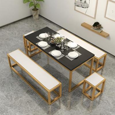 China Foldable Nordic gold solid wood dining table tea restaurant furniture wrought iron and chair hotel milk for sale