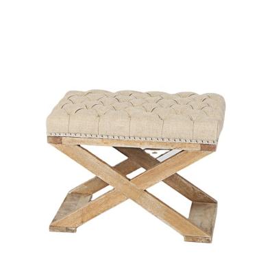 China With Nailhead Home Furniture Frame Fabric Nailhead Ottoman Shoe Stool Bed End Solid Wood Changing Stool for sale