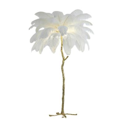 China Cheap luxury hotel ostrich feather tree stand led floor lamp modern natural ostrich feather ostrich feather led floor lamp for sale