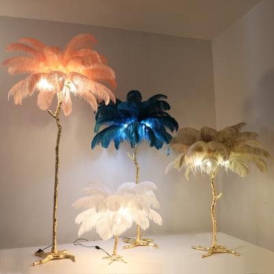 China Hotel Hot Sale Modern Luxury Living Room Bedroom Resin/Standing Designer Ostrich Feather Feather Floor Lamp Led Copper Floor Lamp for sale