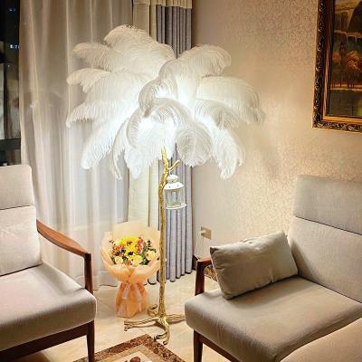 China 2023 Nordic modern luxury home decoration unique ostrich feather column floor lamp hotel for sale