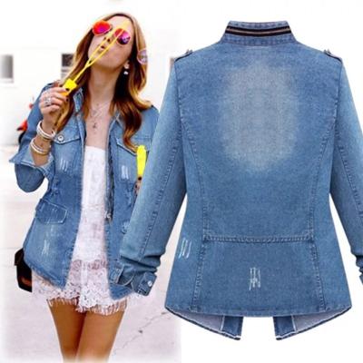 China Wholesale Fashion Oversized Blue Casual Women Blazer Plus Size Jean Denim Jackets for sale