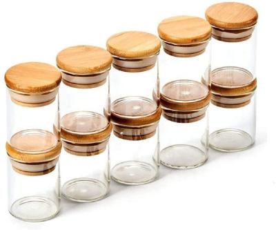 China Airtight Round Bottle 200Ml 1300Ml Kitchen Jars Bottles Viable Storage Canister Spices Storage Bamboo Lids Glass Food Storage Jar for sale