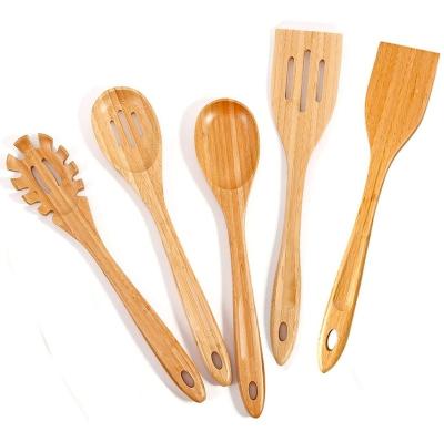 China Eco-Friendly Eco-Friendly Sustainable Natural Vegetarian Organic Spoon Utensils Recyclable Materials Kitchen Cookware Bamboo Wooden Set for sale