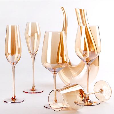 China Factory Price Viable Luxury Wine Champagne Glass of Ion Plating Amber Crystal Goblet for sale