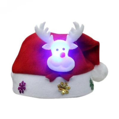 China Christmas Party Decoration New Year Navidad Sombreros Led Light Felt Kids Christmas Hat Santa Claus Hat With Light for sale