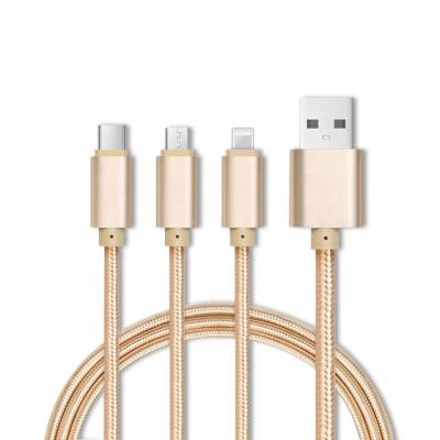 China High Quality Type-c Fast Charging 1m 2m 3m USB Fast Charging 3 In 1 Nylon Braided Data Cable For Mobile Phone for sale