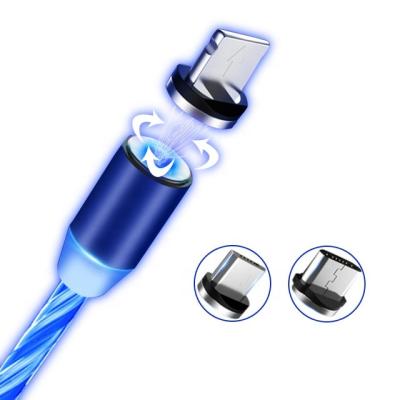 China High Speed ​​Data Charging Amazon Hot Selling Magnetic Cable 3 In 1 Fast Charging USB Led Overflowing Light Charging Cable Type C Charging Cable For Mobile Phone for sale