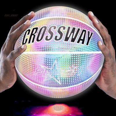 China Christmas Gift Wholesale Size 7 PU Basketball Customized Reflective Glow Basketball Wear-Resistant for sale