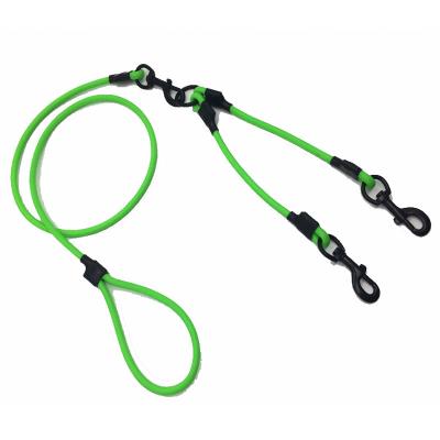 China Round Nylon Rubber Rope Exercising Lights Durable, Traction-Resistant, Anti-Smell, Easy To Clean, With Alloy Carabiner For Two Dogs for sale